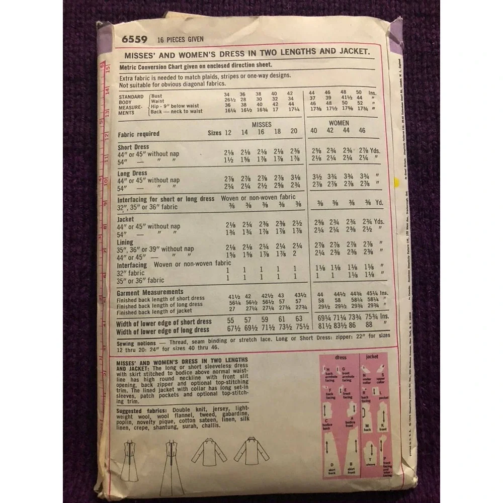 Simplicity 6559 maxi dress jacket pattern sz 12
